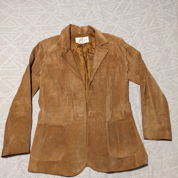 Vintage Long Brown Leather Suede Jacket (size M) - Picture 2 of 6